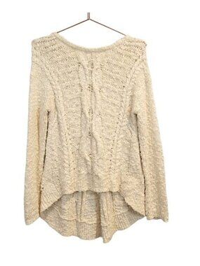 Anthropologie Moth | Cable Knit Pullover Ivory High Low Sweater